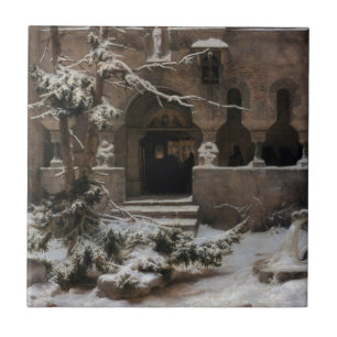 Monastery in Winter Snow (by Karl Lessing) Ceramic Tile