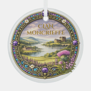 Moncrieffe Scottish Clan Tartan & Crest Glass Tree Decoration