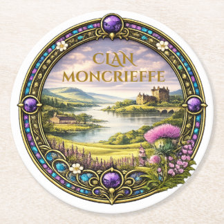 Moncrieffe Scottish Clan Tartan & Crest Round Paper Coaster