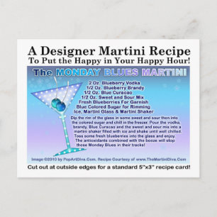 Monday Blues Martini Recipe Postcard