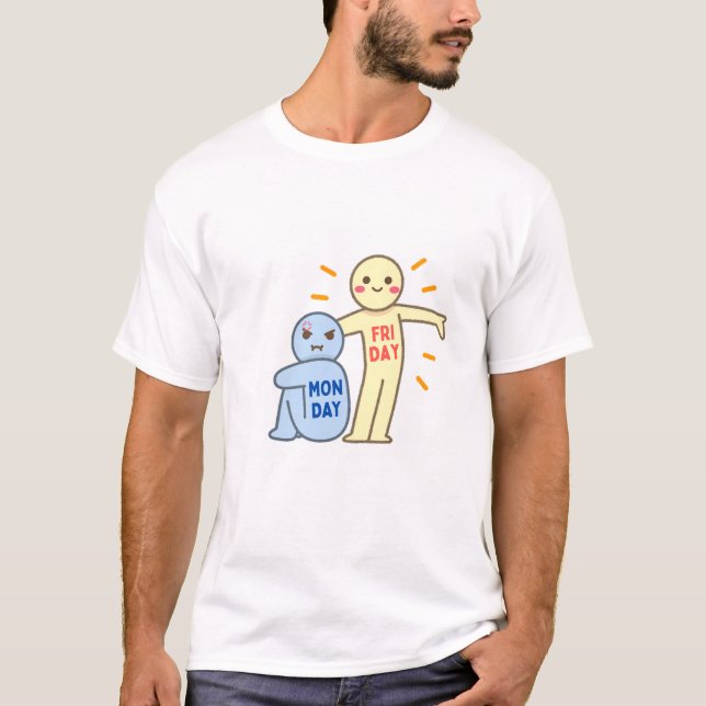 Monday Blues vs Friday Vibes – Comic Mood Doodles T-Shirt (Front)