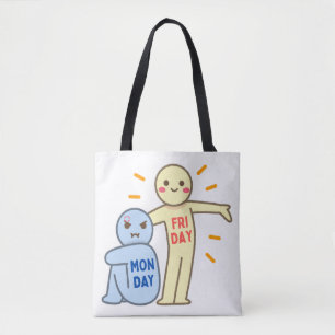 Monday Blues vs Friday Vibes – Comic Mood Doodles Tote Bag