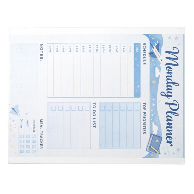 Monday Daily Planner Printable  Notepad (Front)
