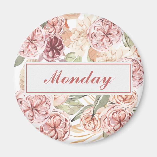 Monday Day of the Week Organiser Floral  Magnet (Front)