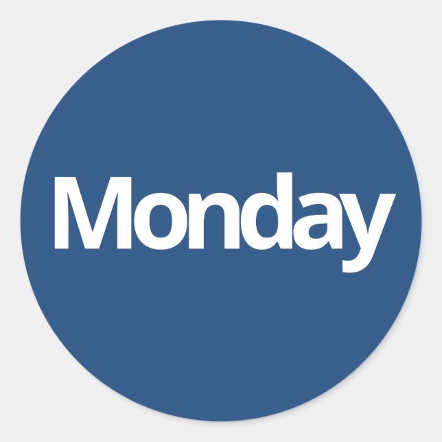 Monday day planning supplies simple navy white classic round sticker (Front)