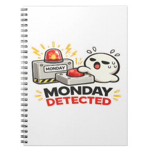 Monday Detected - Funny Cute Tired Character Alarm Notebook