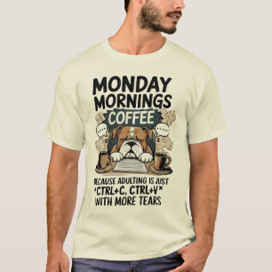 Monday Mornings Bulldog Coffee – Adulting Meme T-Shirt