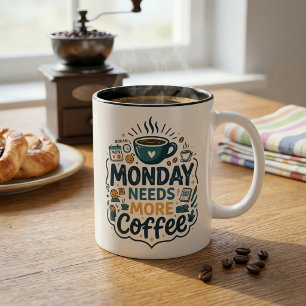 Monday Needs More Coffee Funny Work Office Coffee Two-Tone Coffee Mug