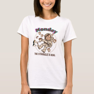 Monday Space Struggle Astronaut Coffee & Puppy T-Shirt
