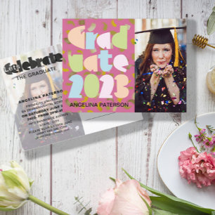 Mondern Pastel Graduation Photo Confetti Party Invitation Postcard