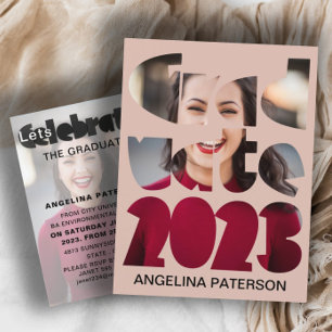 Mondern Simple Graduation Photo Rose Gold Invitation Postcard