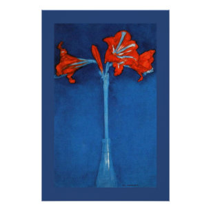 Mondrian - Amaryllis on Blue Background. Poster