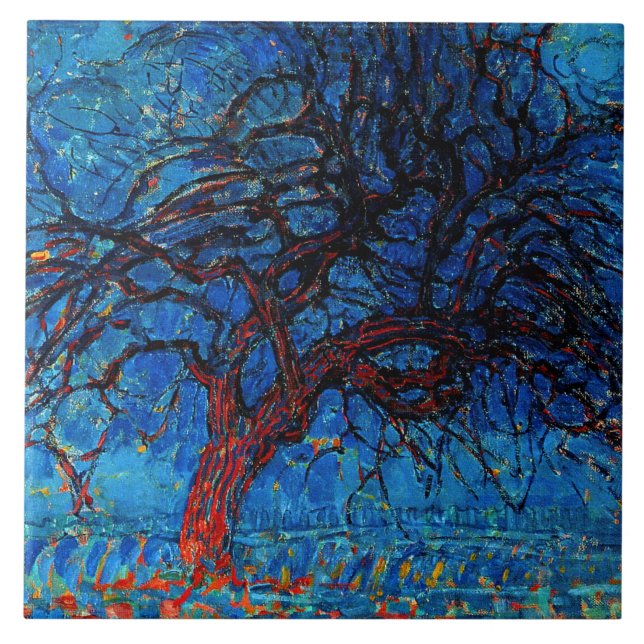 Mondrian - Avond (Evening) Red Tree, Ceramic Tile (Front)