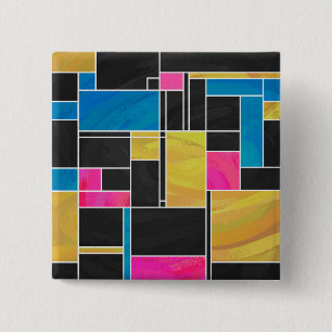 Mondrian Blue Pink Black Print 15 Cm Square Badge