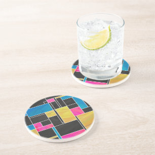 Mondrian Blue Pink Black Print Coaster