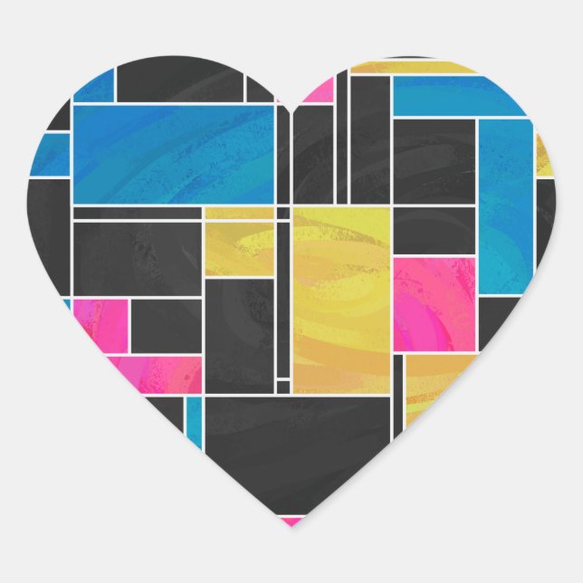 Mondrian Blue Pink Black Print Heart Sticker (Front)