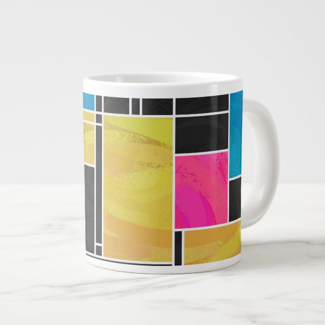 Mondrian Blue Pink Black Print Large Coffee Mug (Front Right)