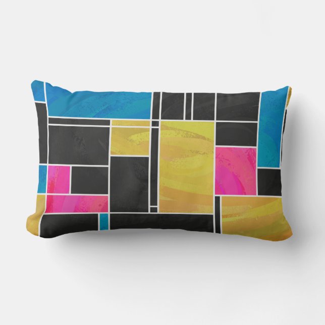 Mondrian Blue Pink Black Print Lumbar Cushion (Front)