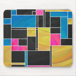 Mondrian Blue Pink Black Print Mouse Pad