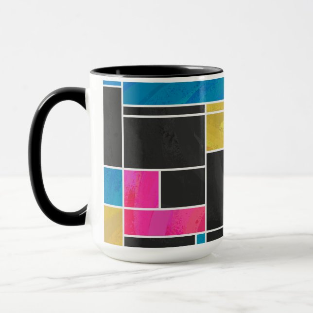 Mondrian Blue Pink Black Print Mug (Left)