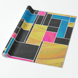 Mondrian Blue Pink Black Print Wrapping Paper