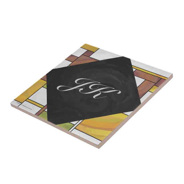 Mondrian Brown Yellow Green Print Ceramic Tile (Side)