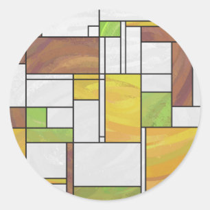 Mondrian Brown Yellow Green Print Classic Round Sticker