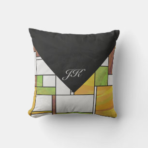 Mondrian Brown Yellow Green Print Cushion