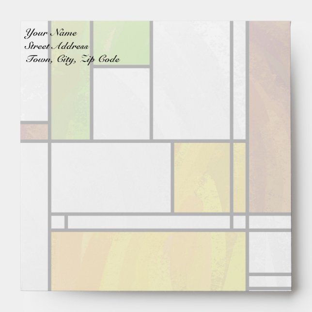 Mondrian Brown Yellow Green Print Envelopes (Front)