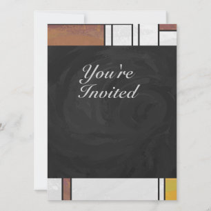 Mondrian Brown Yellow Green Print Invitation