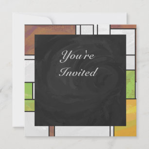 Mondrian Brown Yellow Green Print Invitation