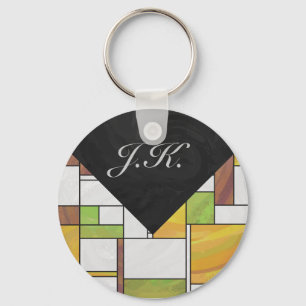 Mondrian Brown Yellow Green Print Key Ring