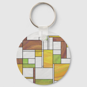 Mondrian Brown Yellow Green Print Key Ring