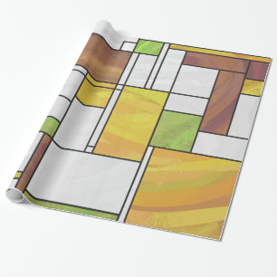 Mondrian Brown Yellow Green Print Wrapping Paper