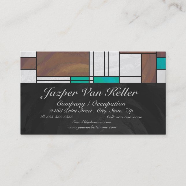 Mondrian Brown Yellow Teal Print Business Card (Front)