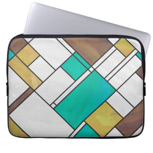Mondrian Brown Yellow Teal Print Laptop Sleeve