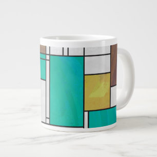 Mondrian Brown Yellow Teal Print Large Coffee Mug