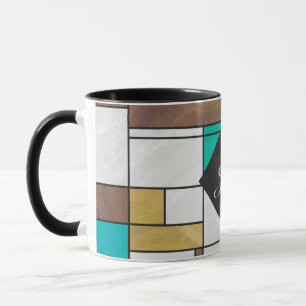 Mondrian Brown Yellow Teal Print Mug
