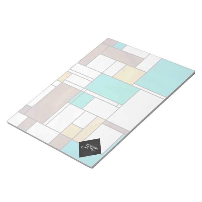 Mondrian Brown Yellow Teal Print Notepad (Angled)