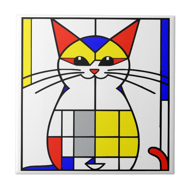 Mondrian cat ceramic tile (Front)