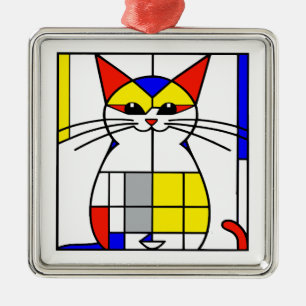 Mondrian cat metal ornament