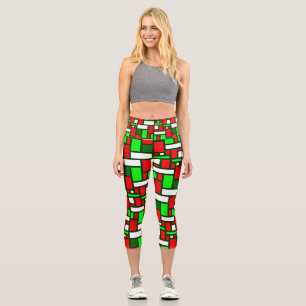 mondrian christmas modern art abstract capri leggings