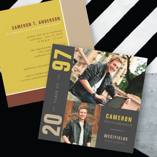 Mondrian Colour Blocks 2 Photo Graduation Party Invitation (Creator Uploaded)