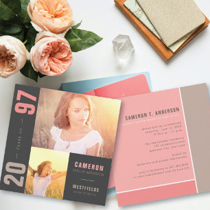 Mondrian Colour Blocks 2 Photo Graduation Party Invitation