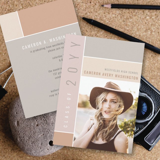 Mondrian Colour Blocks Mod Photo Graduation Party  Invitation (Creator Uploaded)