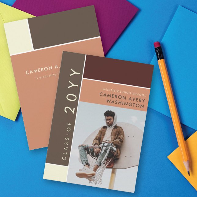 Mondrian Colour Blocks Mod Photo Graduation Party Invitation (Creator Uploaded)