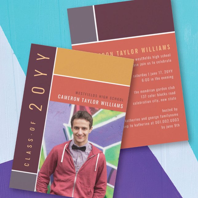 Mondrian Colour Blocks Mod Photo Graduation Party Invitation (Creator Uploaded)