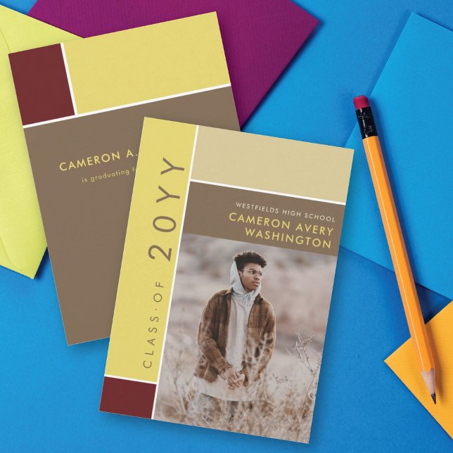 Mondrian Colour Blocks Mod Photo Graduation Party Invitation (Creator Uploaded)