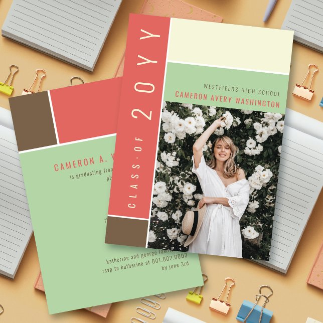 Mondrian Colour Blocks Mod Photo Graduation Party Invitation (Creator Uploaded)