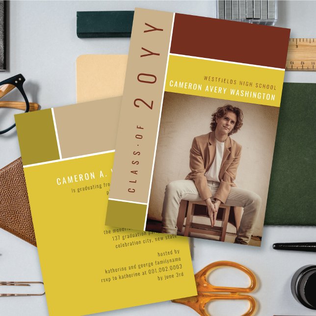 Mondrian Colour Blocks Mod Photo Graduation Party Invitation (Creator Uploaded)